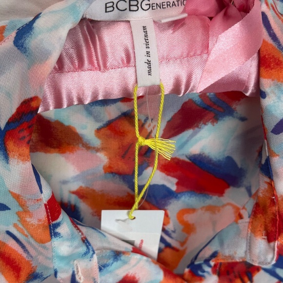 BCBG sheer multicolor Orange size XS blouse long sleeve button down NWT - Picture 3 of 5